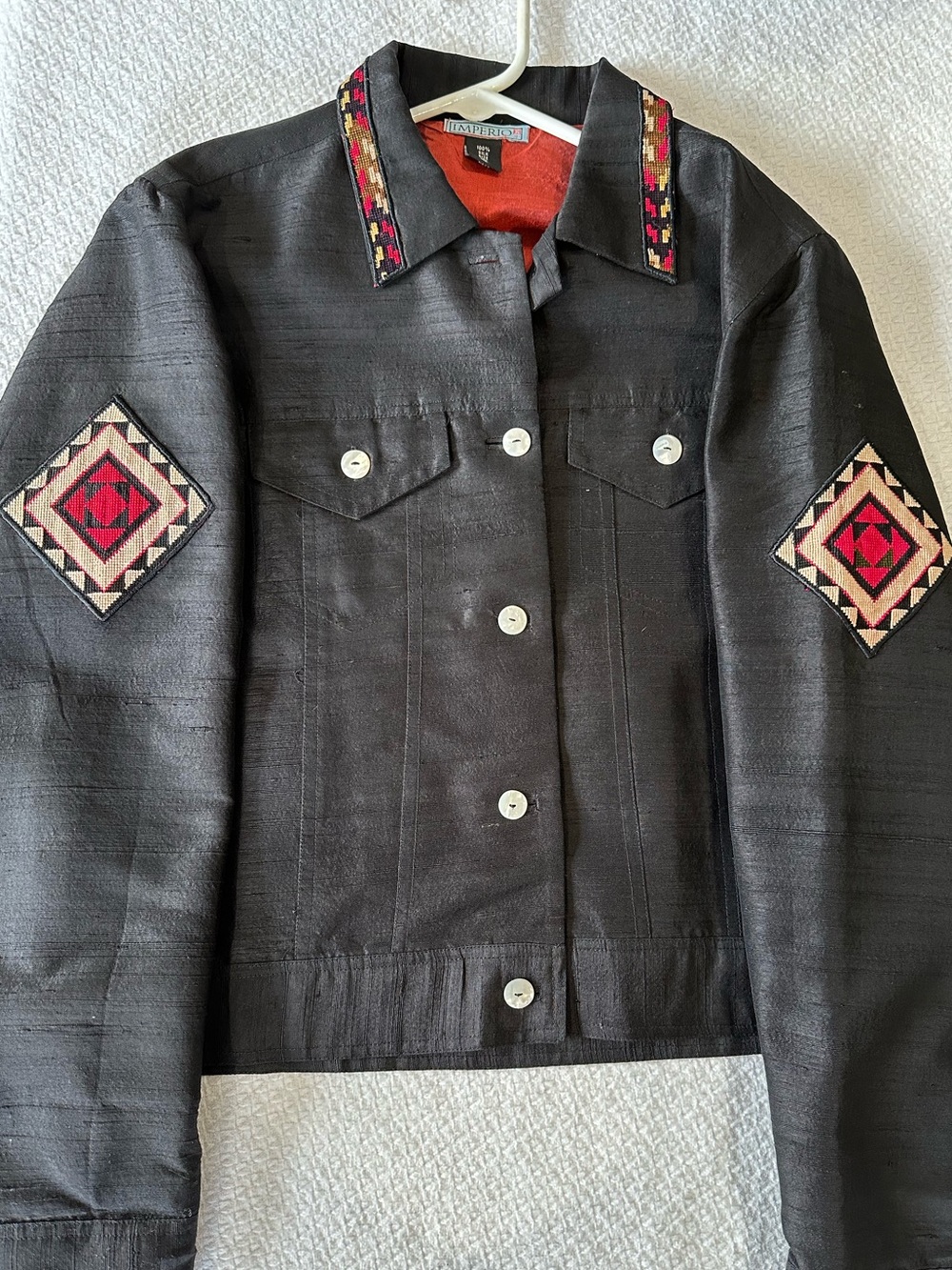 Imperio 100% Silk Embroidered Jacket Size III | Boho Western Statement Jacket